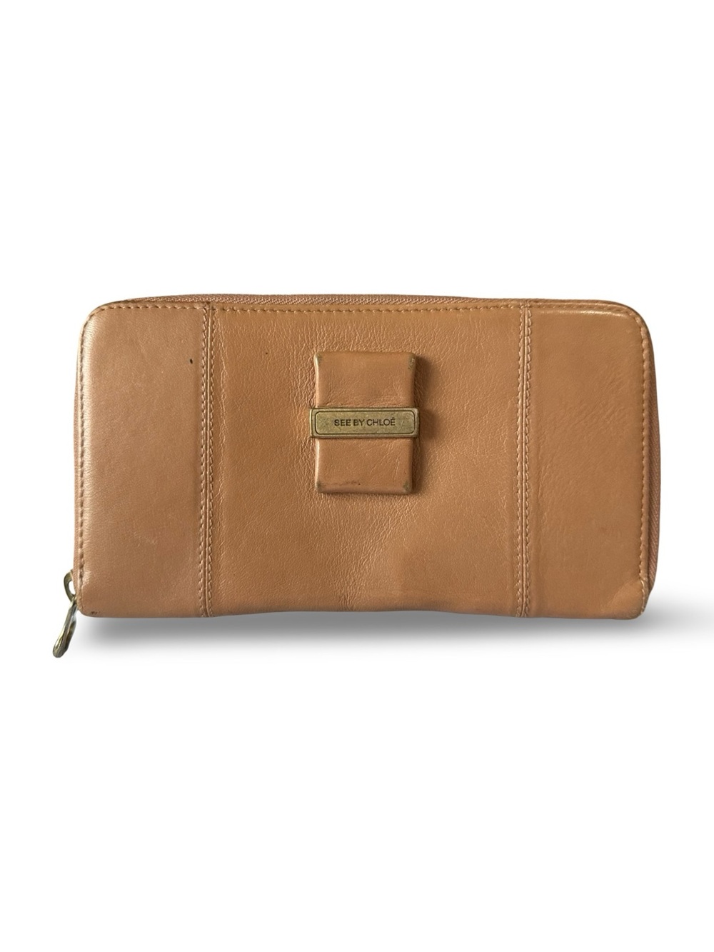 See by Chloé Tan Leather Zip-Around Continental Long Wallet
